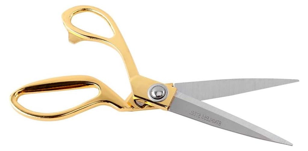 Goldene Edelstahl Schneiderschere mit scharfer Klinge und goldfarbener Griff für Stoff, Leder, Leinwand und mehr