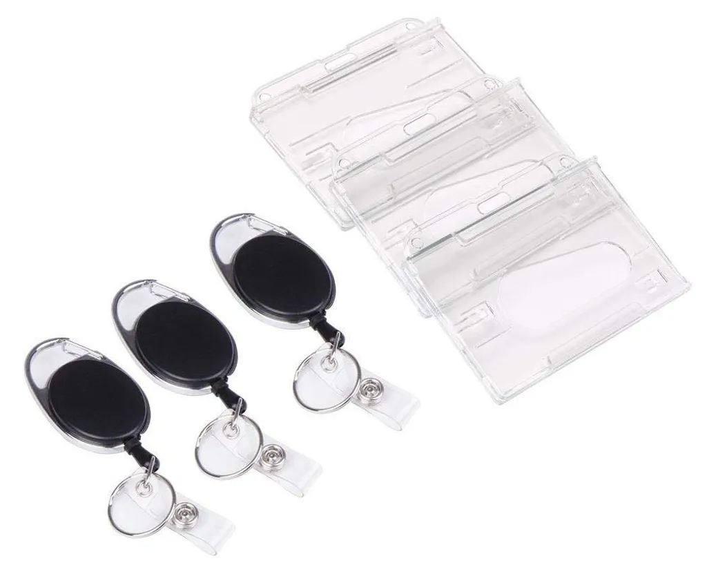 Porte-badge enrouleur avec cordon indéchirable et clip ceinture x3