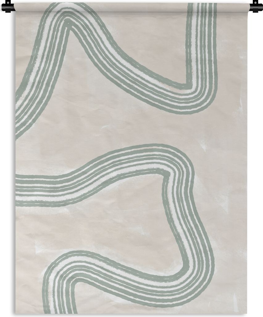 MuchoWow Wandteppich Wandbehang Linien - Grün - Weiß - Abstrakt - Design 90x120 cm Tapisserie Dekoration Wandtuch - Wanddeko