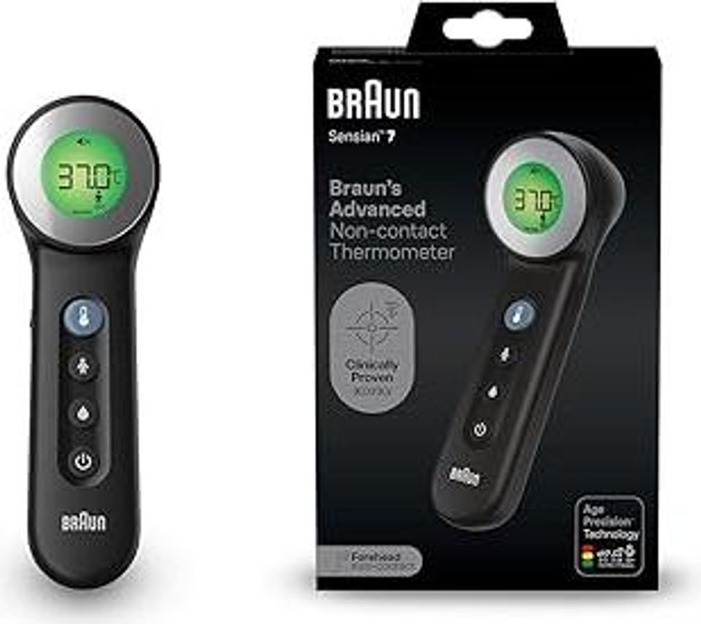 Braun Sensian 7 Kontaktloses Stirnthermometer | Age Precision Technologie | 3-in1 | Farbcodiertes Digitaldisplay | Geeignet für Babys und Kinder |...