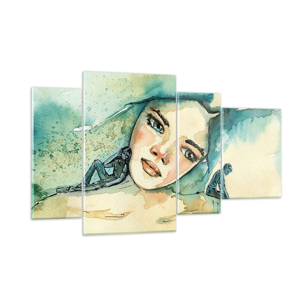 Bilder auf glas - 4 Teile - Aquarell Frau Emotionen - 120x70cm - Glasbilder - Wandbilder - Bilder - zum Aufhängen bereit - Wanddekoration aus Glas...