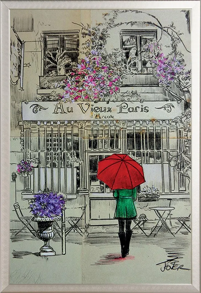 Cornice Shinsuke Alluminio Argento con Poster Jover Au Vieux Paris