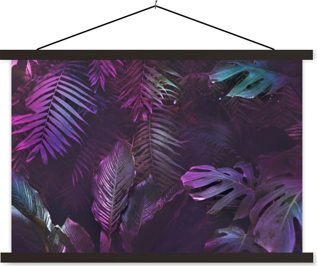 MuchoWow Textilposter Dschungel - Blätter - Lila - Grün - Jungen - Mädchen - Kinder 150x100 cm mit schwarzem Rahmen - Schlafzimmer