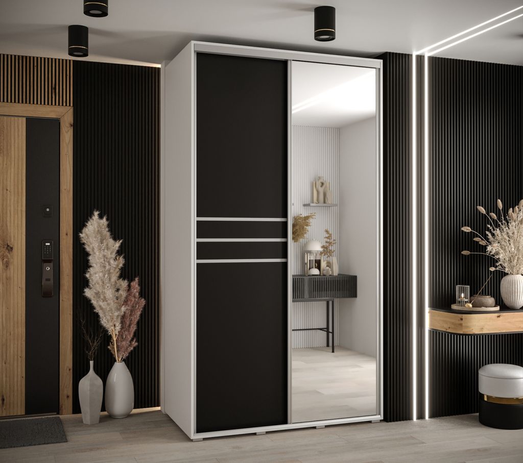 Kleiderschrank YVONA 11 - 140/60 cm, weiß/schwarz/silber