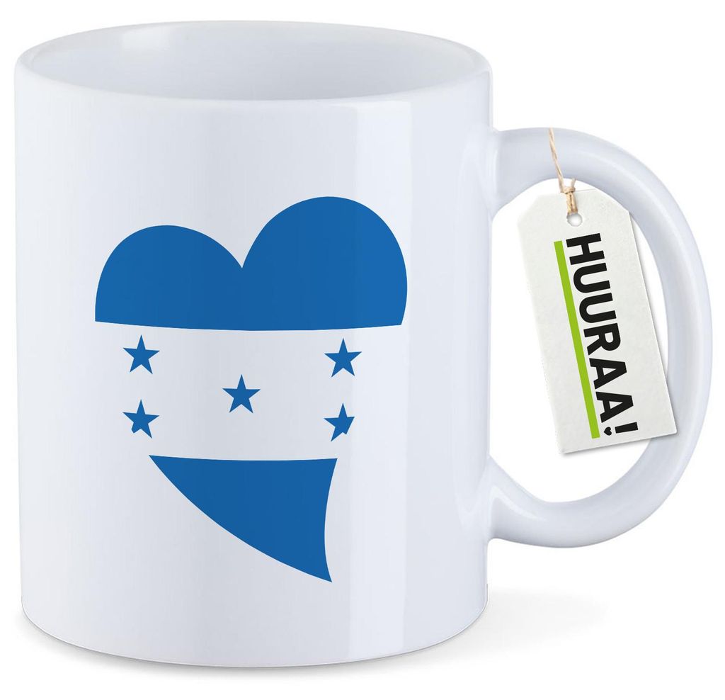 Huuraa Kaffeetasse Honduras Flagge Herz 330ml Weiß Keramik Kaffeebecher Geschenkidee