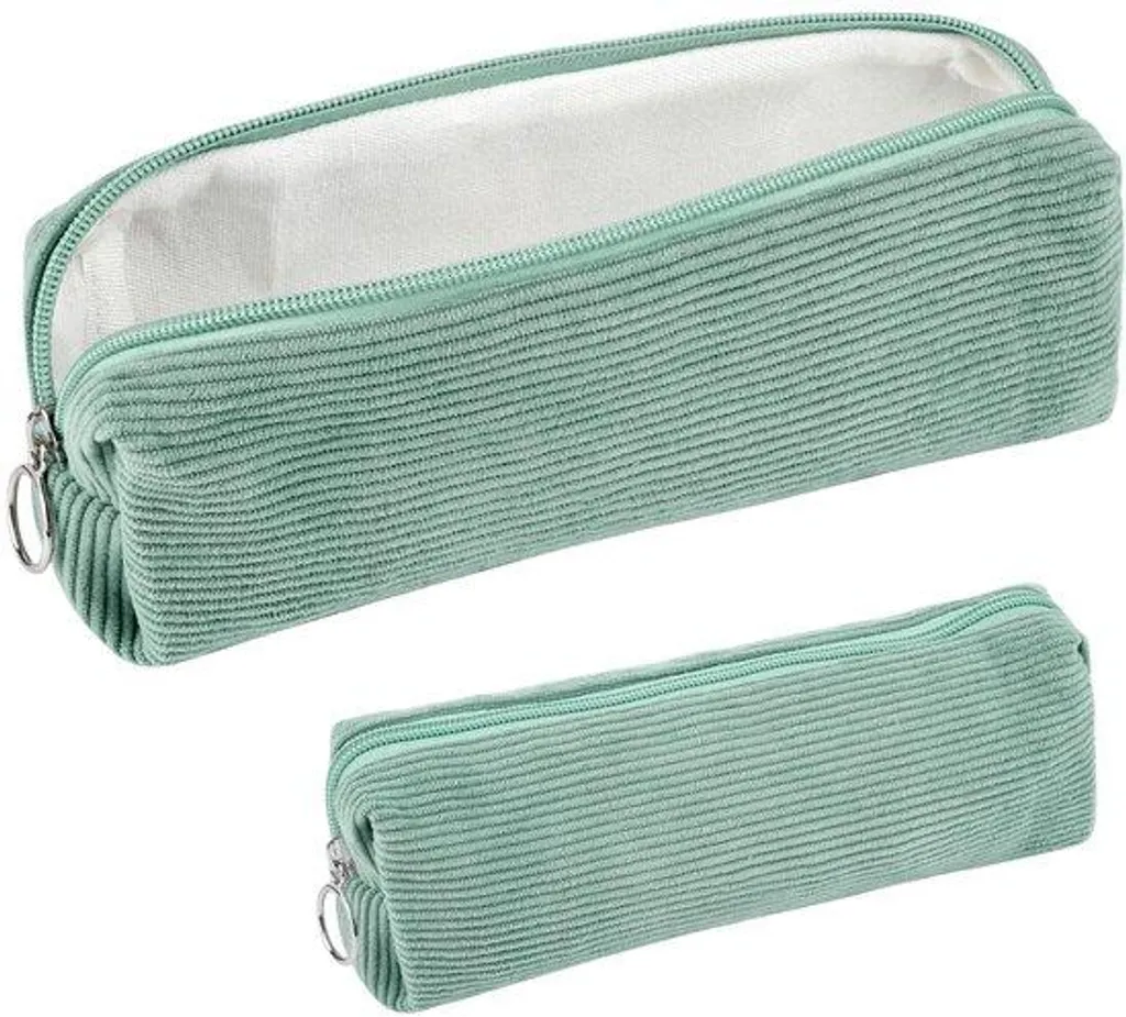 Grande trousse scolaire en velours vert : étui à crayons pour collège