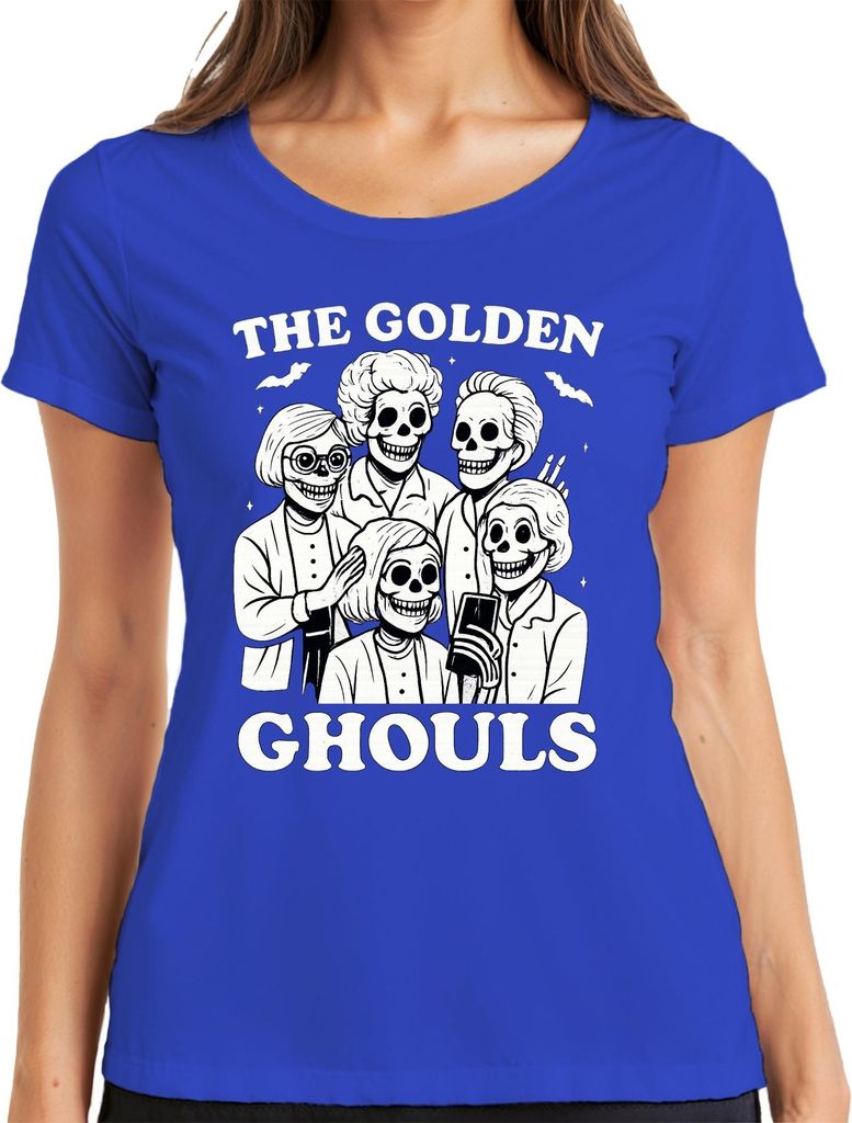 Golden Ghouls Skelett Seniorinnen Parodie Retro Halloween vintage Damen T-Shirt, Blau, S