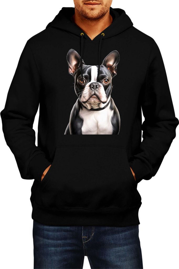 Herren Kapuzenpullover Dogs Breeds Boston Terrier Dog Breed 007, Man XL / Schwarz