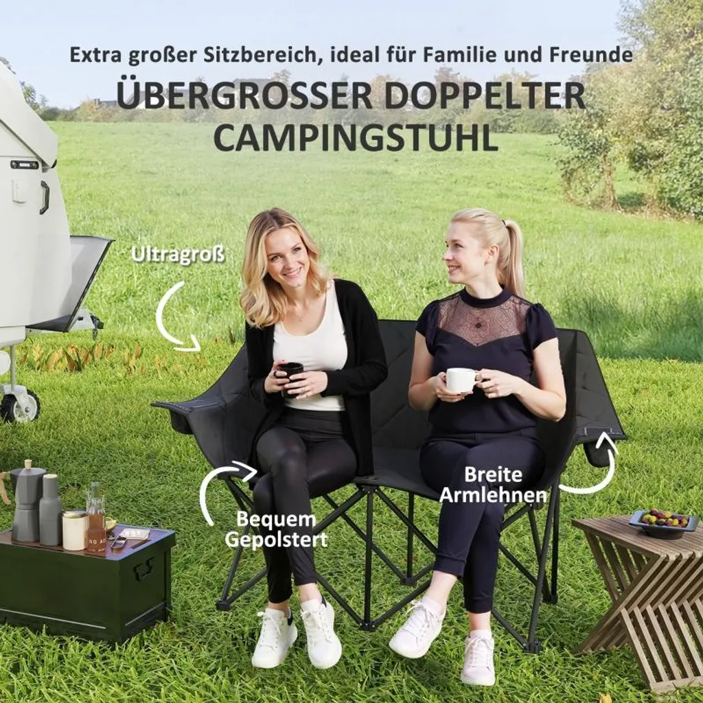 Chaise de camping 2 places robuste 250kg avec glacières intégrées - 5