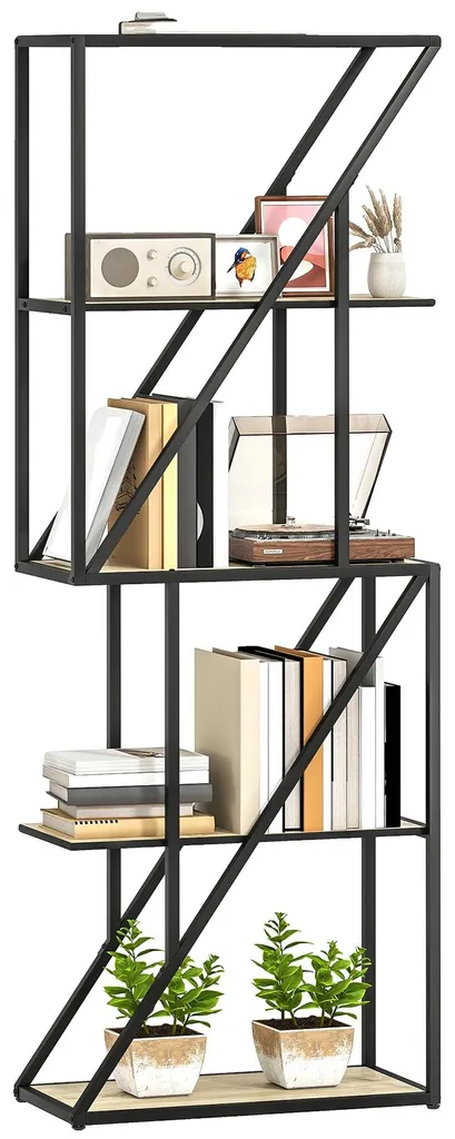 Bibliothèque Robuste avec Cadre en Acier et Étagères Bois Marron Foncé