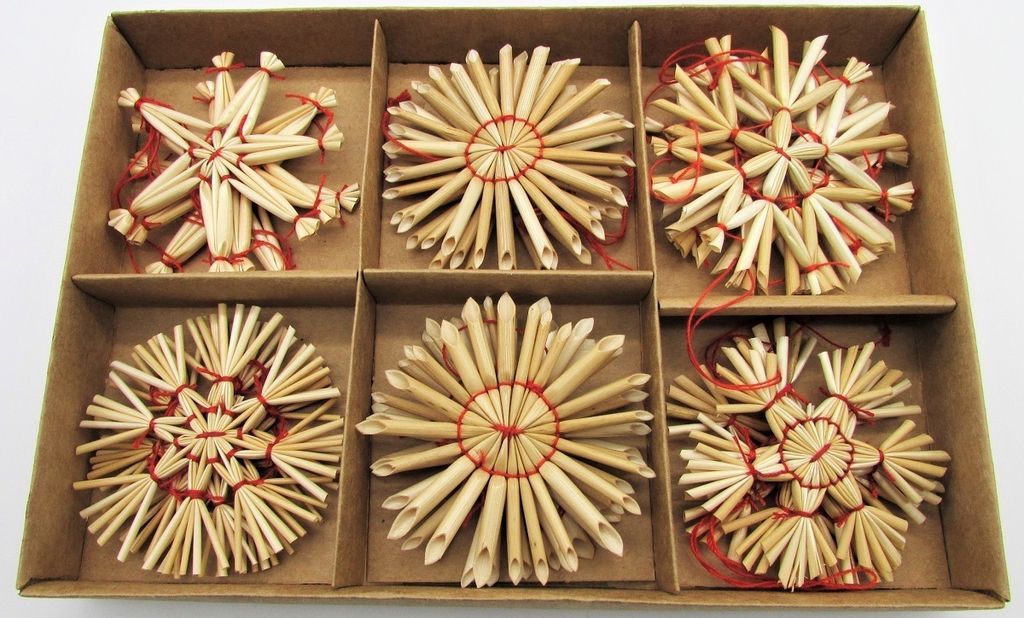 60 Stück Weihnachtsanhänger Stroh Sterne 6 cm Strohsterne Christbaumschmuck