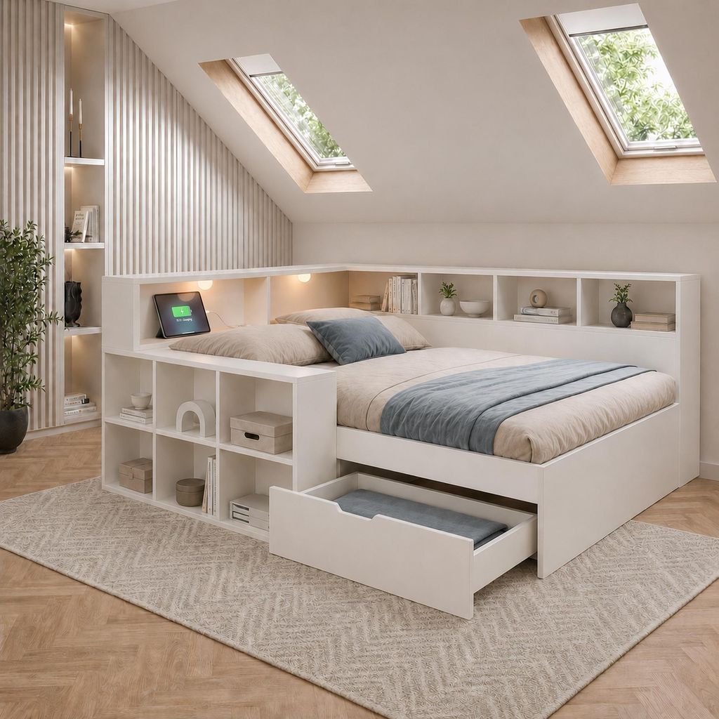 Postel pre deti 90x200 cm s poličkami a úložnými Obrázok produktu 