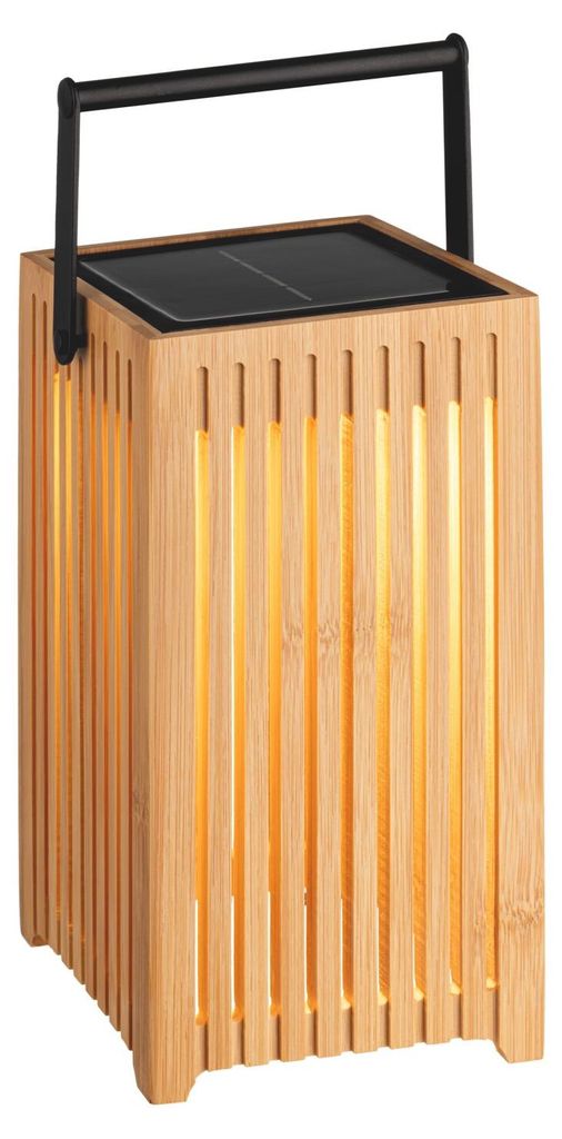Solarlampe aus Holz Braun LED für Garten und Terrasse, 12x24 cm, 3000K Warmweiß 4 Lumen