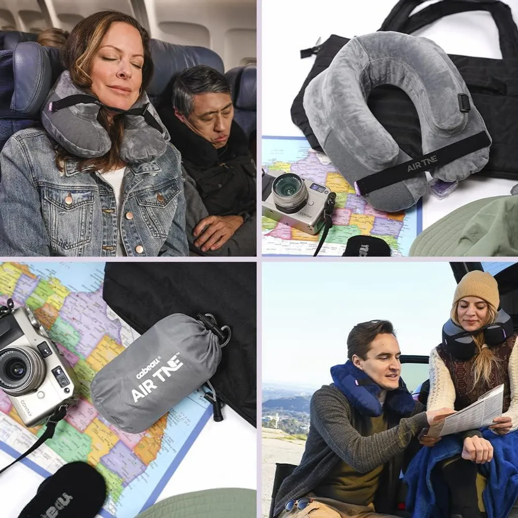 Accessoire de voyage gonflable bleu roi pour dormir confortablement en avion