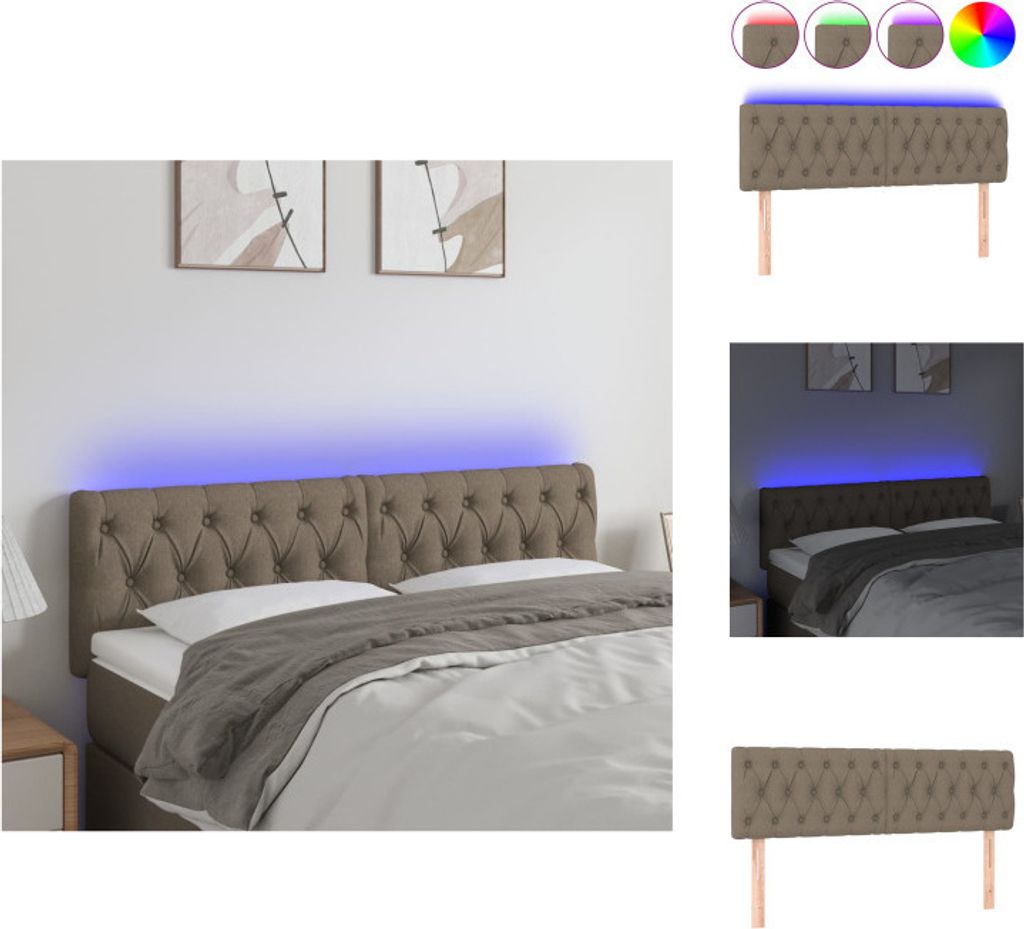 vidaXL LED Kopfteil Taupe 144x7x78/88 cm Stoff - Kopf- & Fußenden