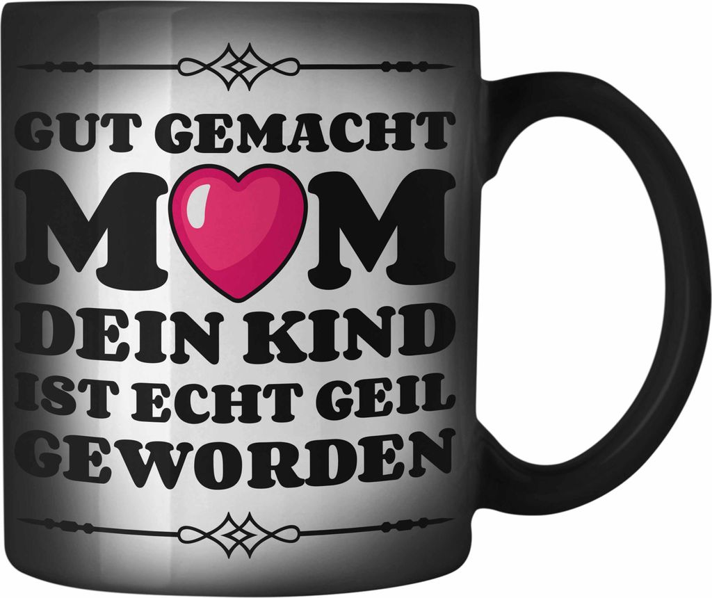 Trendation - Mama Geschenk Muttertagsgeschenk Farbwechsel Zauber-Tasse von Sohn Tochter Lieblingskind Farbwechsel Zauber-Tasse Spruch (Schwarz)