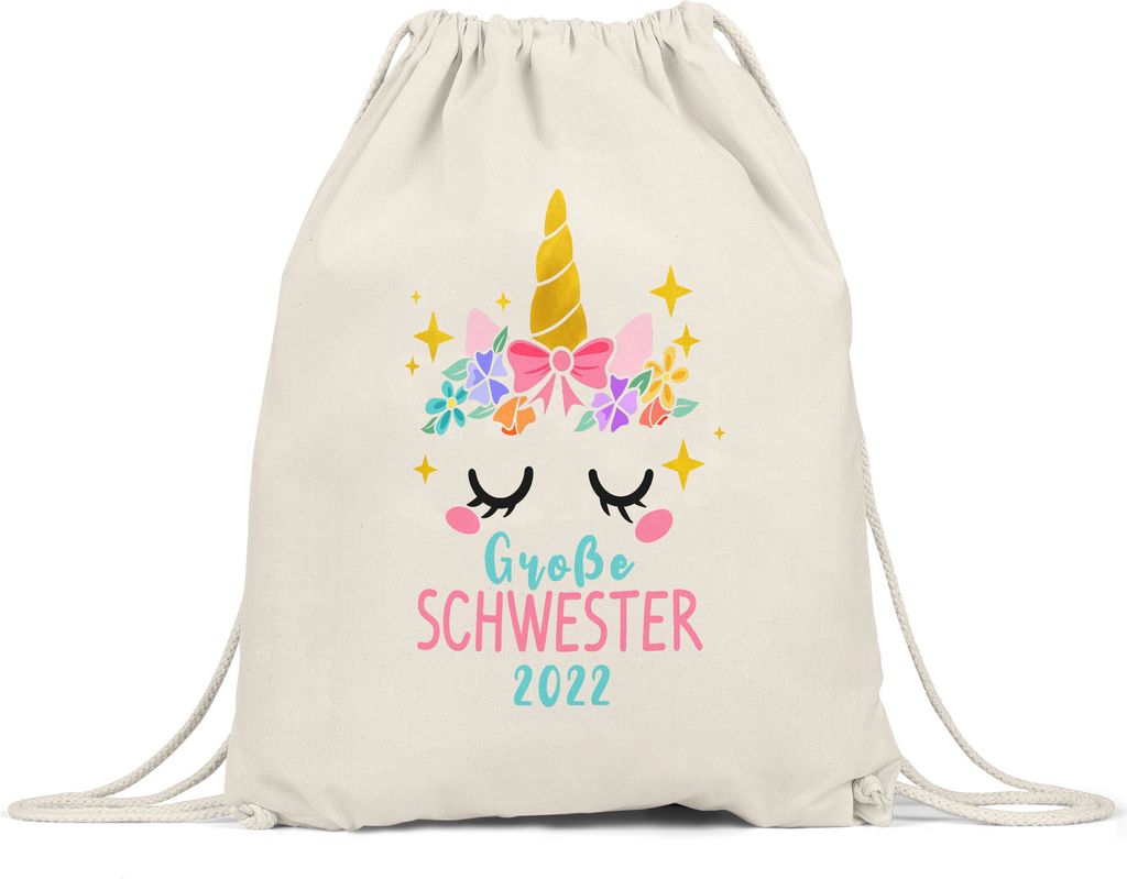 Große Schwester 2022 Turnbeutel Gymsack Einhorn Schwangerschaft Verkündung Geburt Big Sister Süßes Geschenk