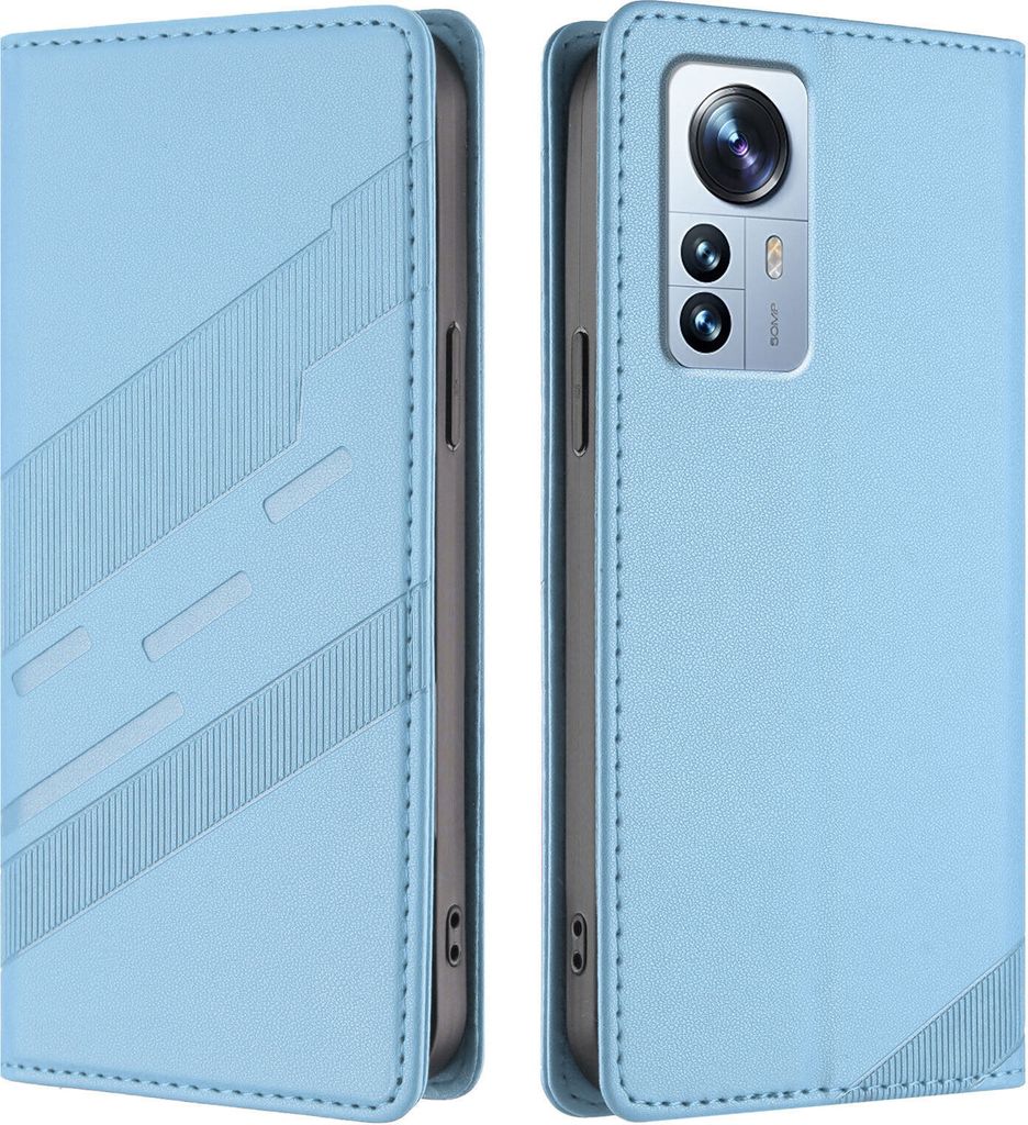 Hülle für Xiaomi 12 Pro/Xiaomi 12S Pro, Kunstleder Brieftaschen Handyhülle mit Kartenfach und Standfunktion Hellblau