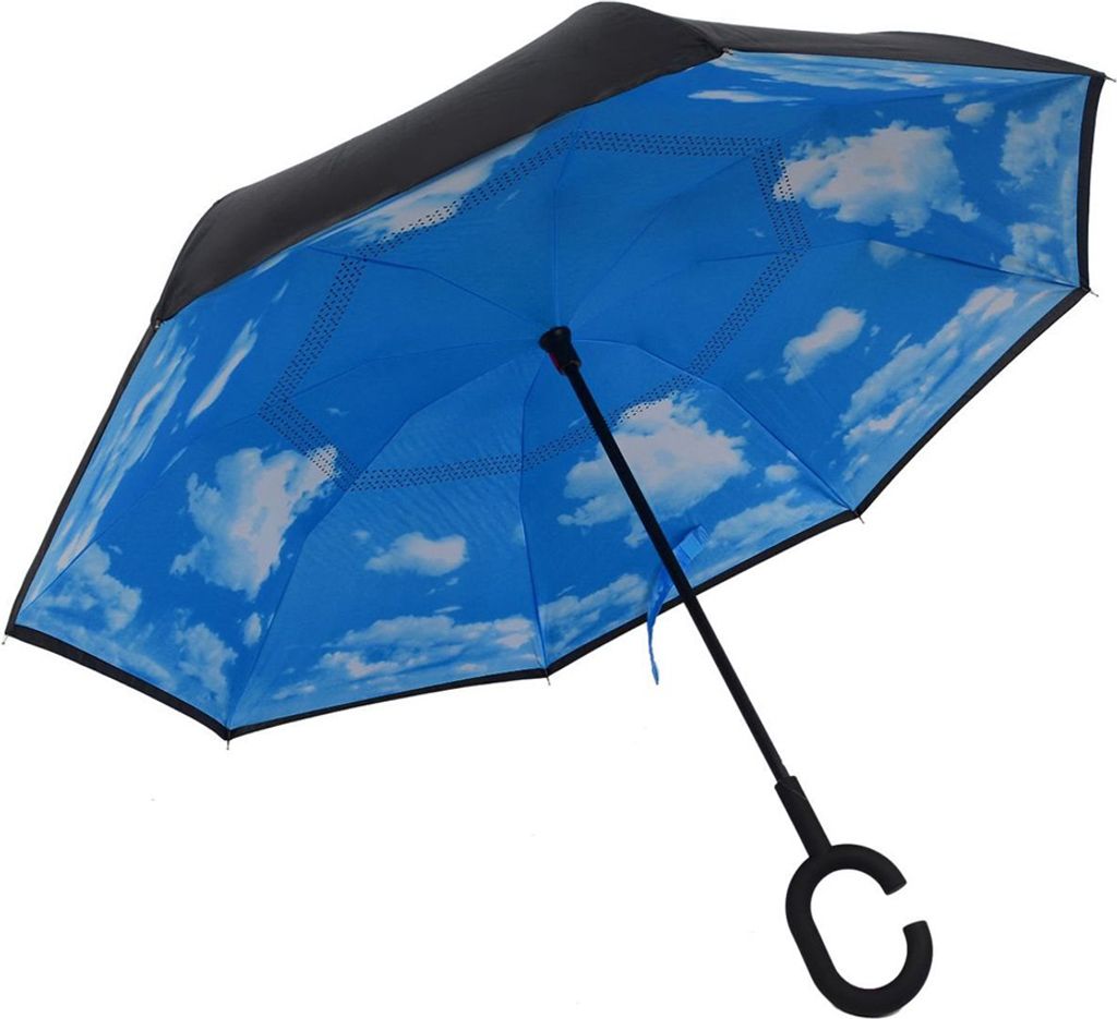 Lady Doppelschicht Anti-UV-UV-winddichtem C-förmiger Griff umgekehrt aufrechter Regenschirm-3#