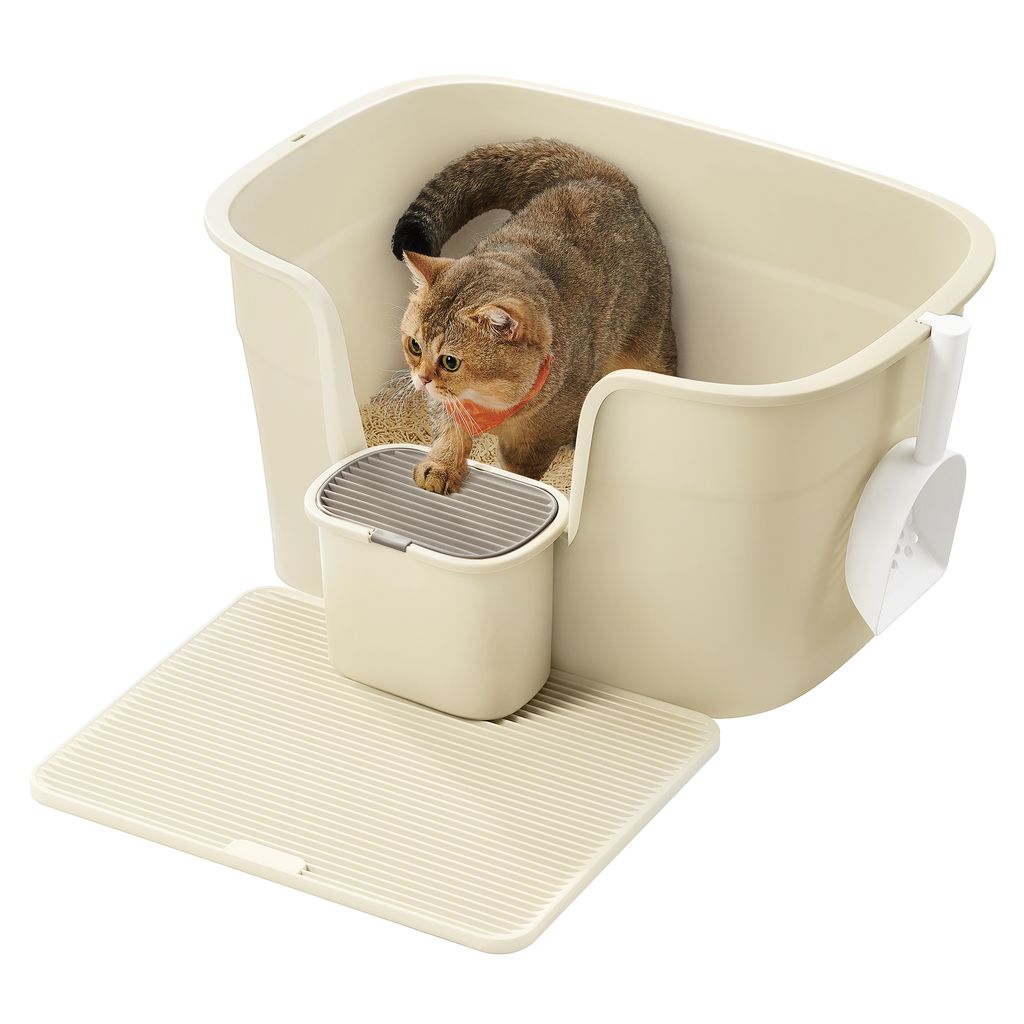 Feandrea extragroße Katzentoilette, für große Katzen, mit hohen Seitenwänden, Sandbeige
