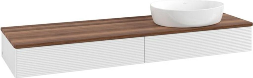 V&B Waschtischunterschrank mit Frontstruktur -Beleuchtung Antao 160x50cm, WBP-farbe w. wal, glo wh. Lac