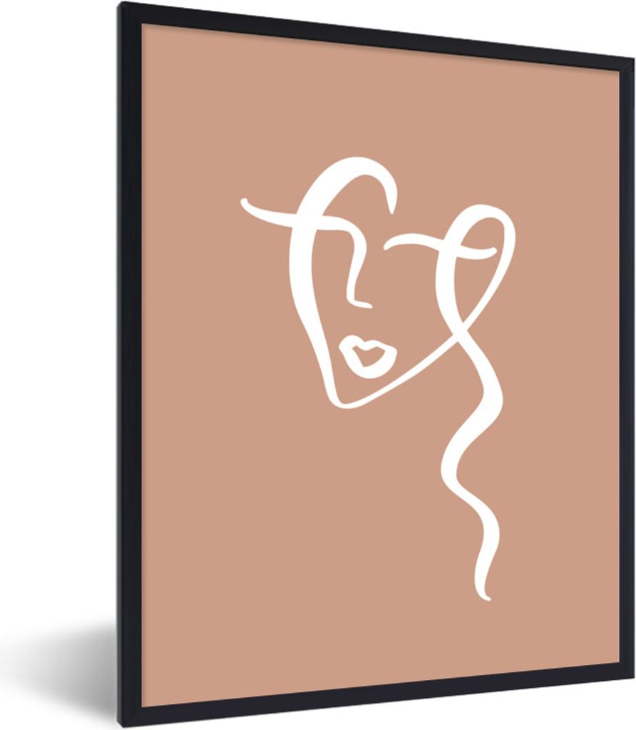 MuchoWow Gerahmtes Poster Gesicht - Abstrakt - Braun - Weiß 30x40 cm - Poster mit Schwarzem Bilderrahmen Wandposter Rahmen Foto Bilder - Wanddek...