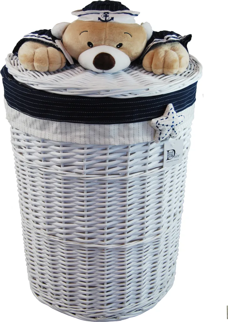 Cesto Biancheria Vimini Bianco 60L Orso Peluche - Arredo Bagno Bimbi