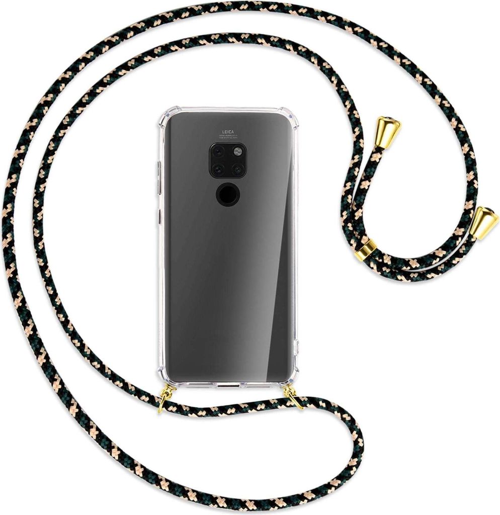 Handykette Backcover-Schutzhülle mit Band (Metall goldfarben) für Huawei Mate 20 - grün/blau/weiß