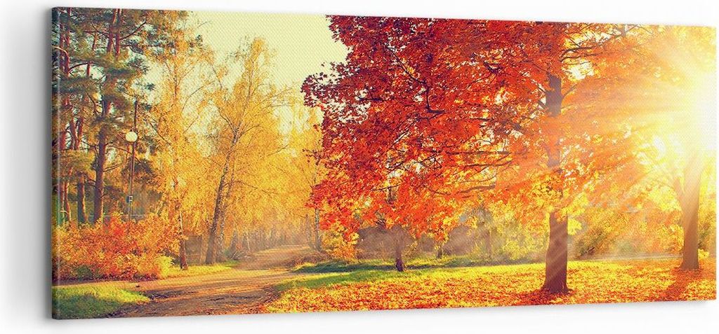 Bild auf Leinwand - Leinwandbild - Park Herbst Baum - 100x40cm - Wand Bild - Wanddeko - Wandbilder - Leinwanddruck - Bilder - Kunstdruck - Wanddeko...