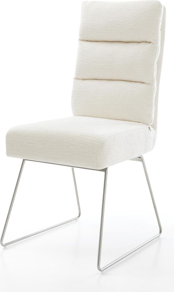 DELIFE Esszimmerstuhl Pela-Flex Bouclé Soft Beige Kufengestell Edelstahl Taschenfederkern