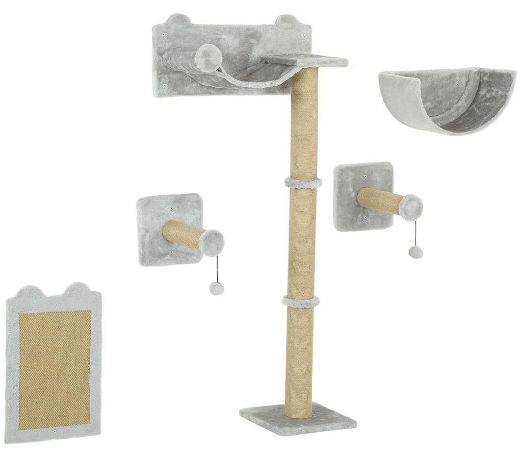 PawHut katten klimwand, 5-delig, met krabpalen, hangmat en Productafbeelding 