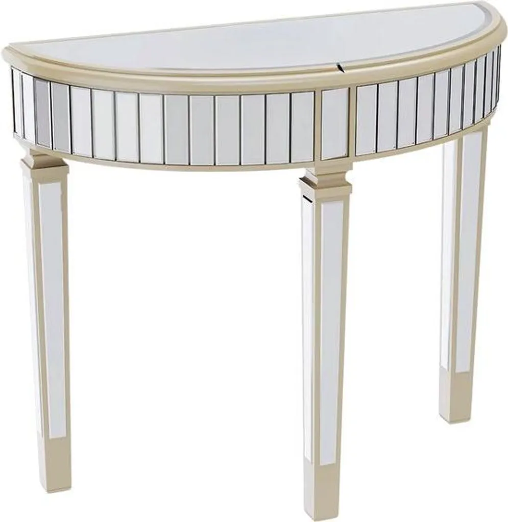 Console murale demi-lune en miroir doré Luxeon pour salon élégant