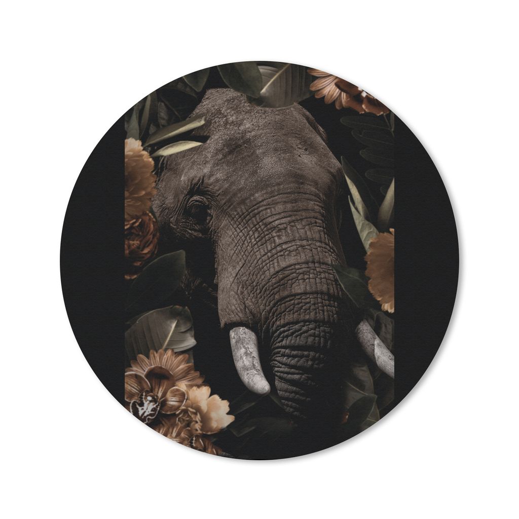 MuchoWow Mauspad Mousepad Elefant - Tiere - Blumen - Blätter 40x40 cm - Mousepads - Maus Mat - Pad - Mausunterlage - Schreibtisch Accessoires