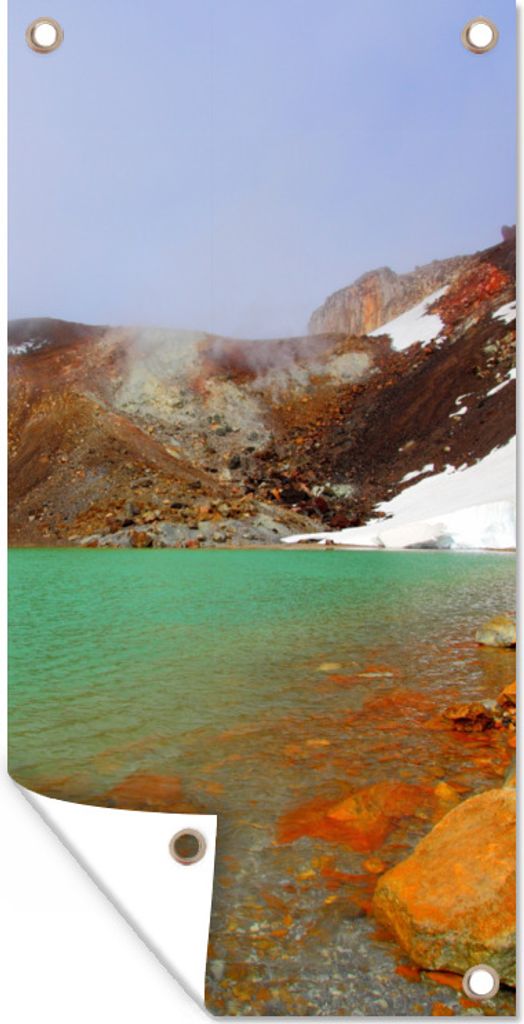 MuchoWow 80x160 cm Outdoor-Poster Gartendeko Sichtschutz Garten Poster für den Garten Grüner See im Tongariro-Nationalpark in Ozeanien