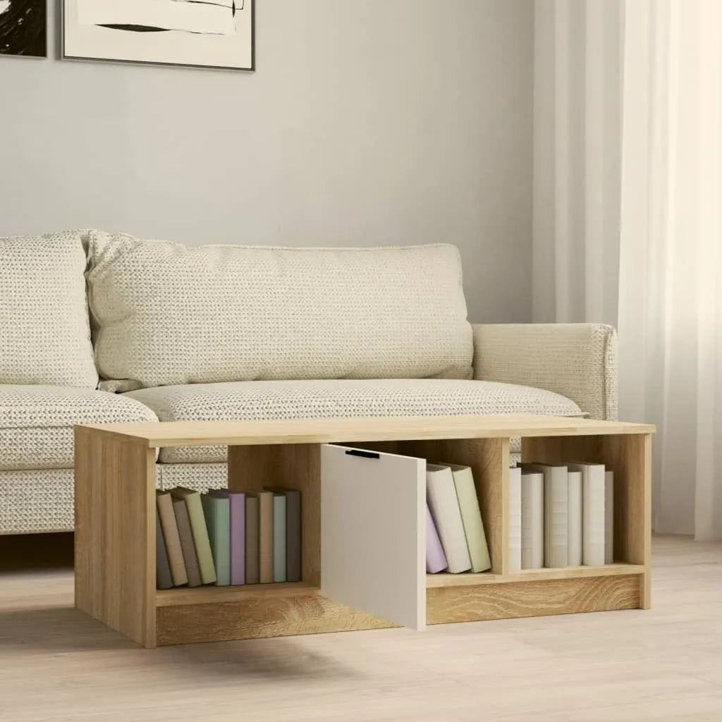 Table Basse Gain de Place Blanche et Chêne Sonoma Durable 102x50x36 cm