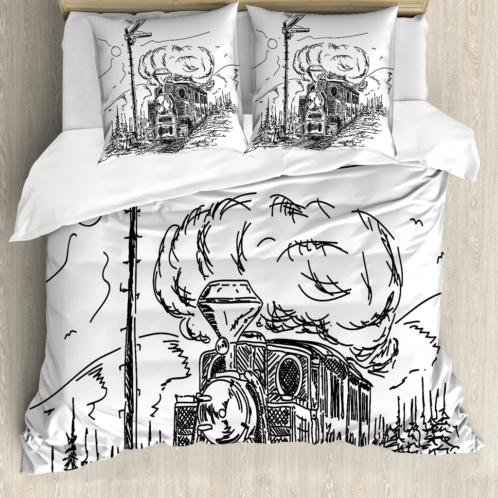 Set Letto Locomotiva Vintage 155x220 ABAKUHAUS Bianco e Nero
