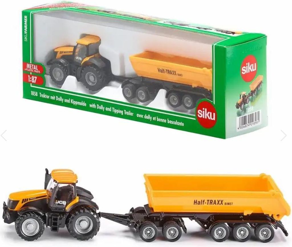 Siku 1844 – Tracteur Massey Ferguson + Remorque – 1:87 – Métal/plastique Rouge – Bac Basculant
