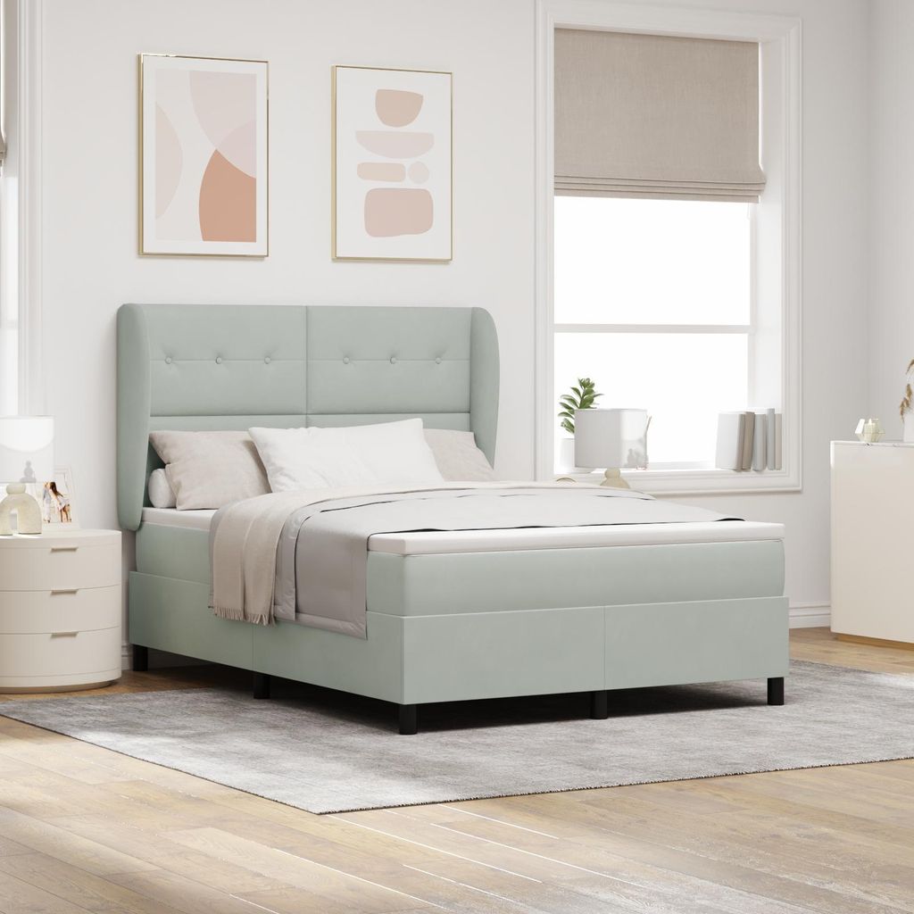 "2025"Modernen Polsterbett Boxspringbett mit Matratze Hellgrau 140x190 cm Samt - Bettrahmen - Klassische Betten Neu82319
