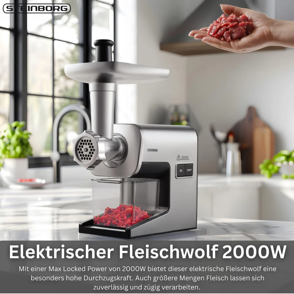 Hachoir à viande Steinborg SB-7080 robuste avec fonction marche arrière