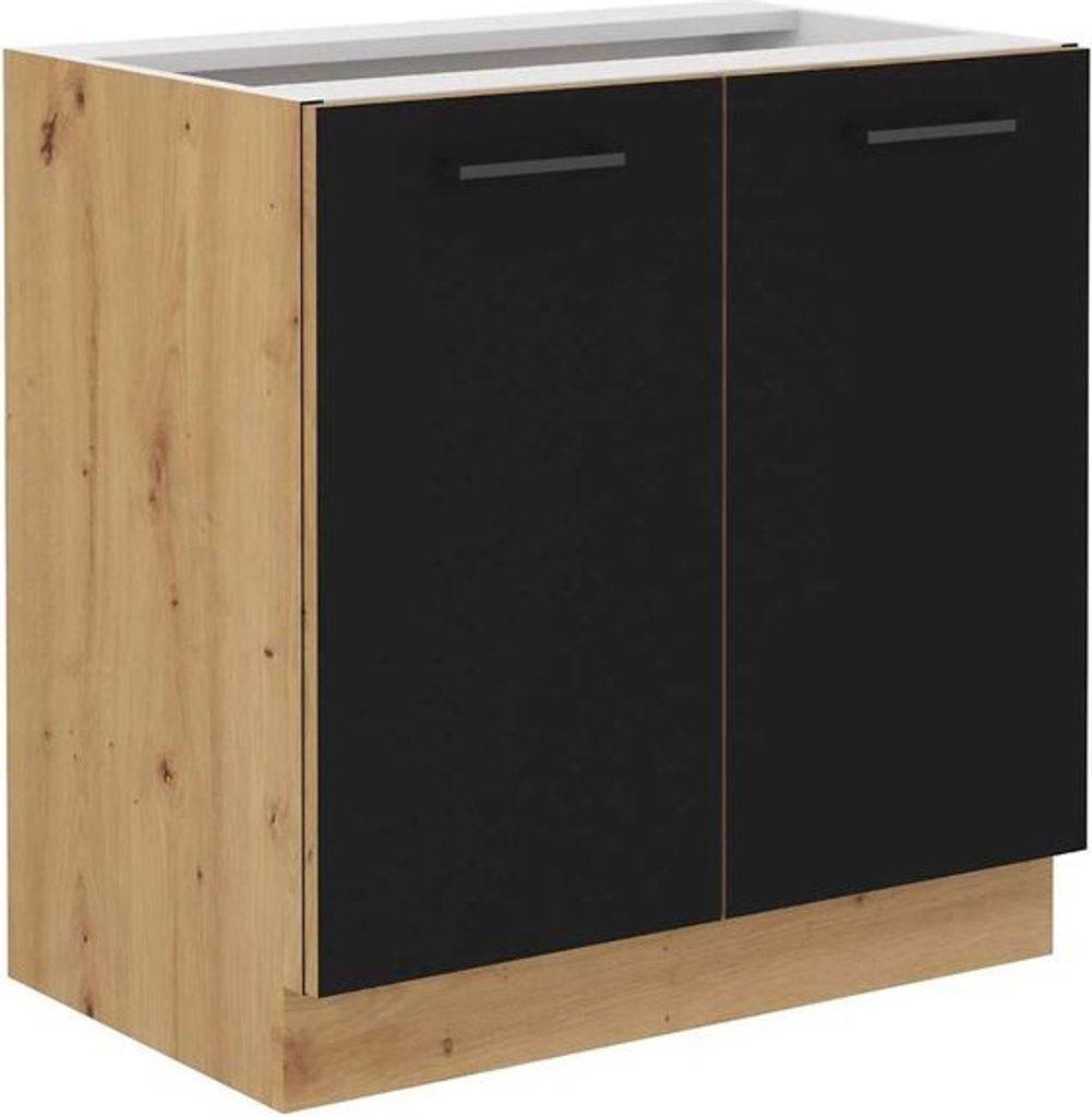 Zweitüriger Unterschrank MALILA – Breite 80 cm, Schwarz / Eiche Artisan
