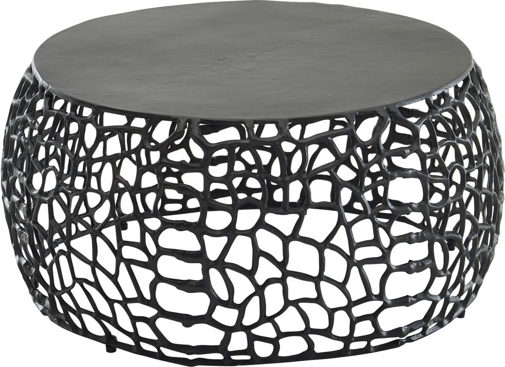 Table basse ronde noire pour salon moderne Rootz motif nœuds 66cm
