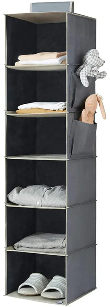 Étagère suspendue en tissu gris pour dressing avec 6 compartiments