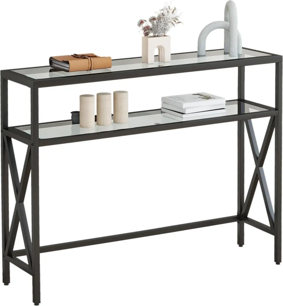 YMYNY Tavolo Consolle Vetro Nero 101x25x80.5cm - Arredo Ingresso