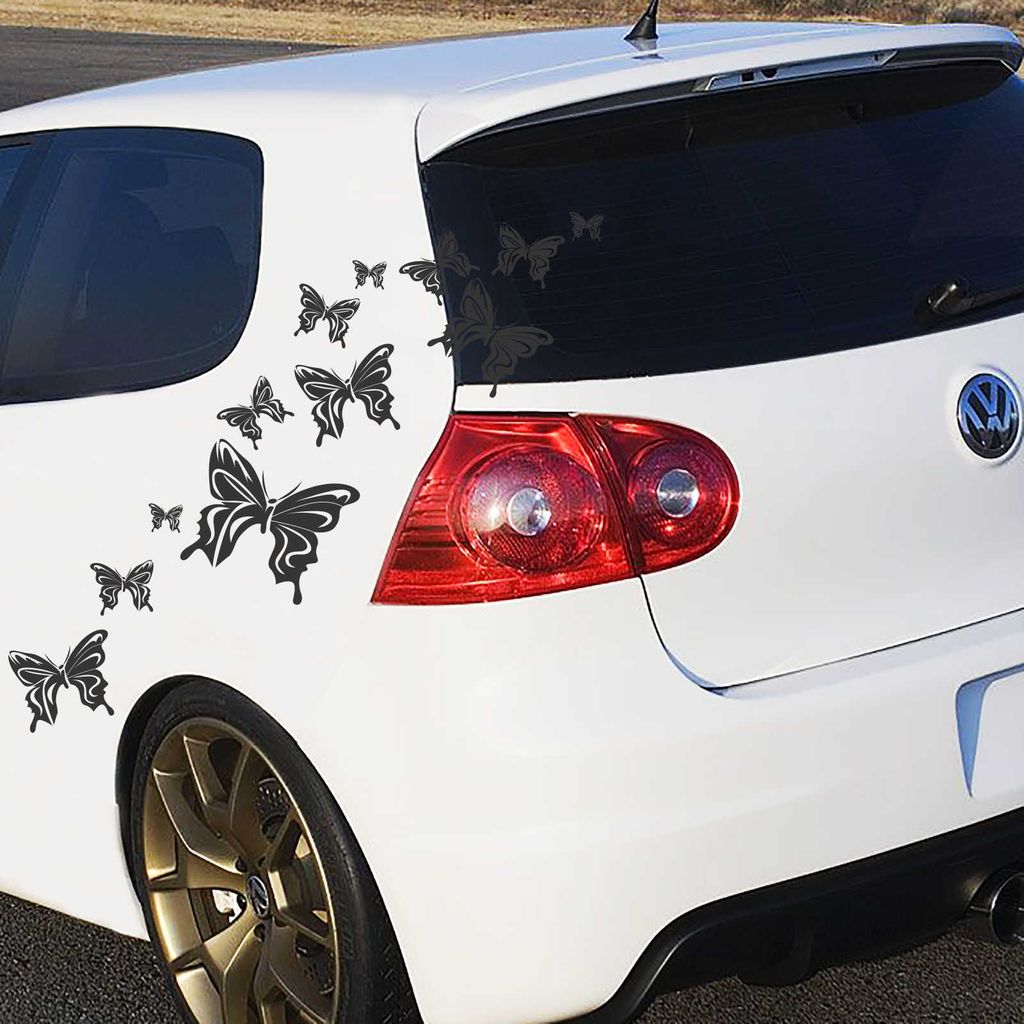 Aufkleber - 14-teiliger "Butterfly" Autoaufkleber-Bogen 60cm x 30cm schwarz - Tuning Carystyling Heckscheibe Auto