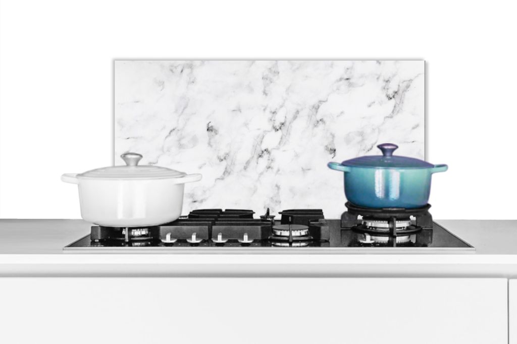 KitchenYeah Spritzschutz Küche - Küchenrückwand - Wandschutz für Herd und Spüle - Marmor - Luxus - Weiß - Grau - Marmoroptik 70x30 - Alu-Di...