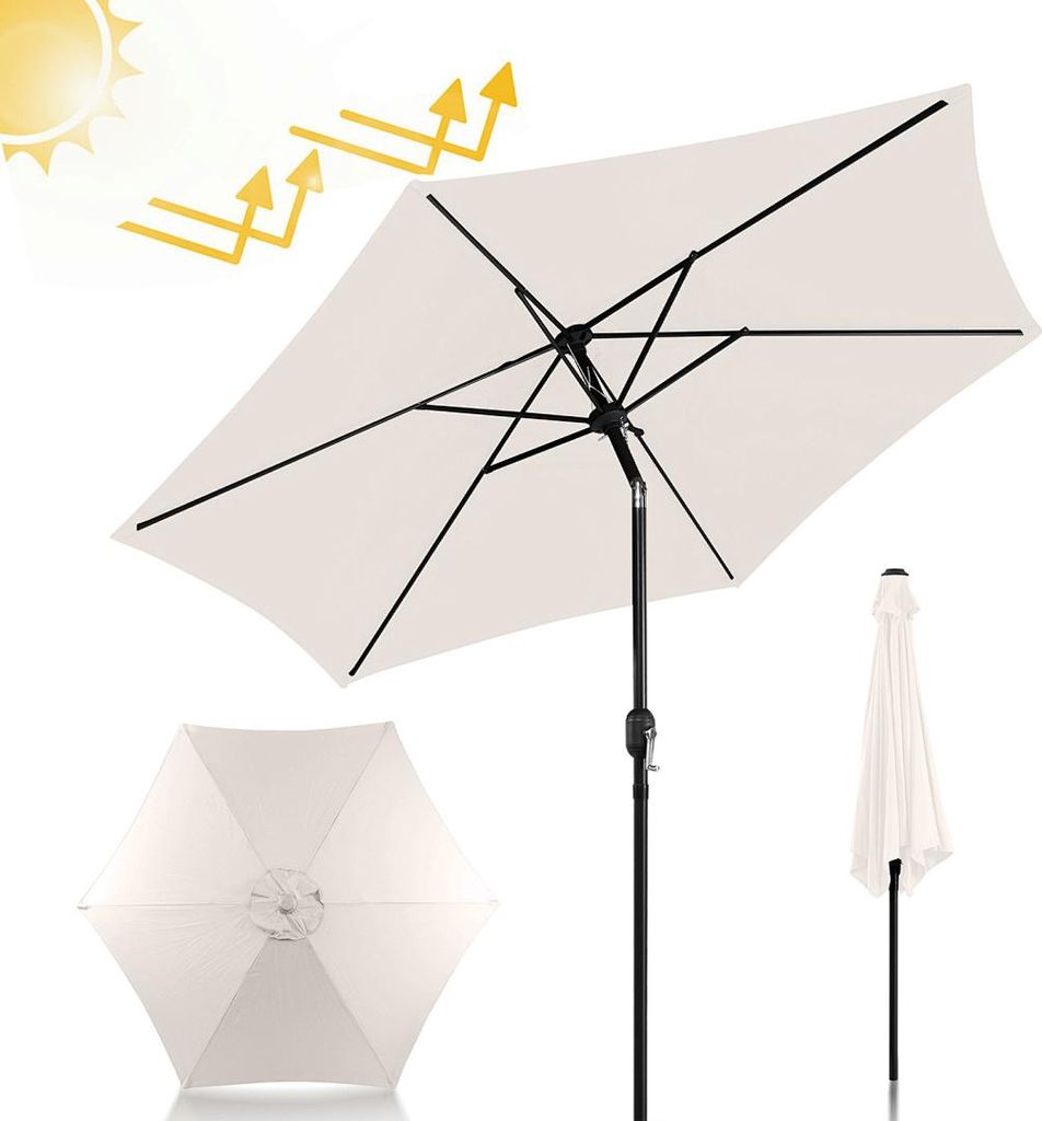 Izrielar Sonnenschirm Ø270cm, Gartenschirm, knickbar, Schirmtuch mit PA-Beschichtung, UV-Schutz bis UPF 50+, ohne Ständer, Beige
