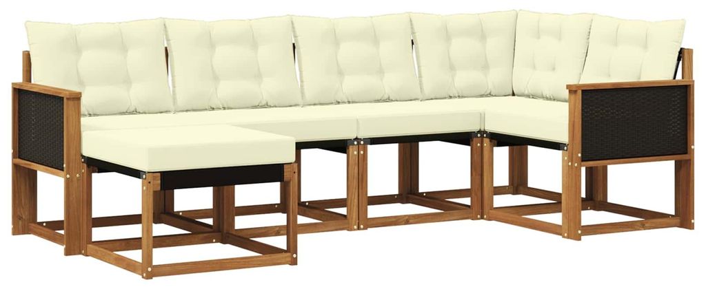 vidaXL Outdoor-Sofagarnitur mit Kissen 6 pcs Natur und Creme