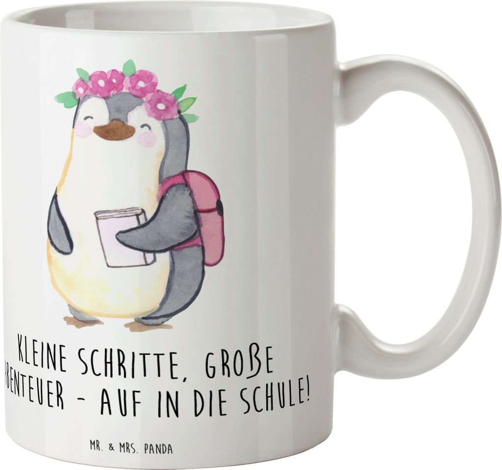 Mr. & Mrs. Panda Tasse Schulanfang Abenteuer - Weiß - Geschenk, besondere Momente, mit Spruch, Schulkinder, Ermutigung, schöne, kleine Schritte, ...