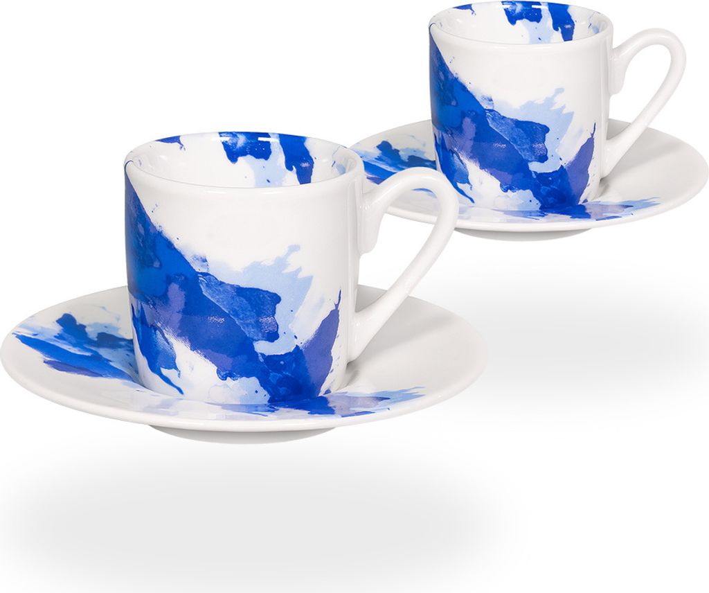 tea4chill Könitz Espresso Tassen Set Blue Wave. 2 Kaffeetassen 65ml aus Porzellan. Espressotassen modern