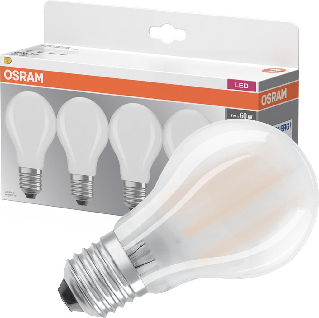 Osram 4er-Pack E27 LED Lampe 6,5W 806Lm warmweiss wie 60W Glühlampe 4099854193484